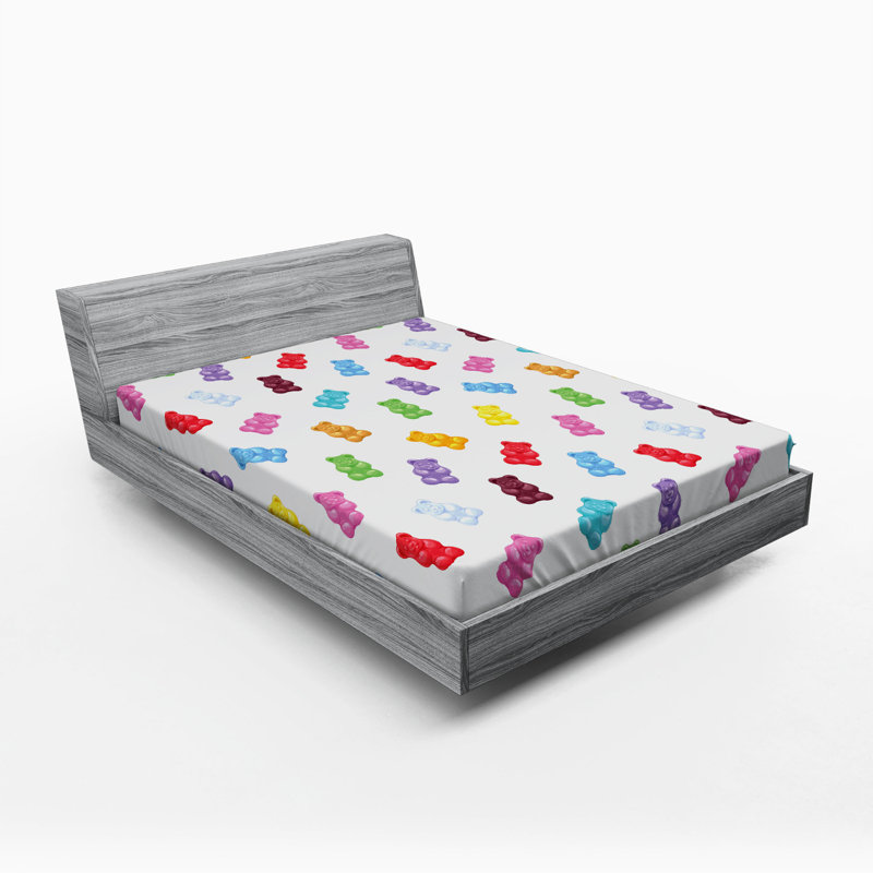 Full Multicolor Gummy Bears Print Microfiber Fitted Sheet