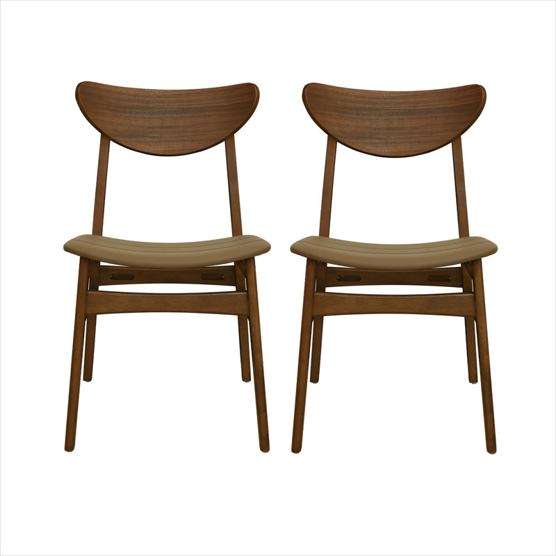 Ensemble de 2 chaises d'appoint Mid-Century en similicuir brun avec structure en bois massif, L 18,3 po x l 20 po x H 31,1 po