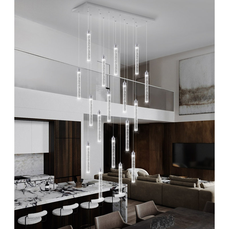 Lustre en cristal 17 lumières rectangulaire argent, Argent