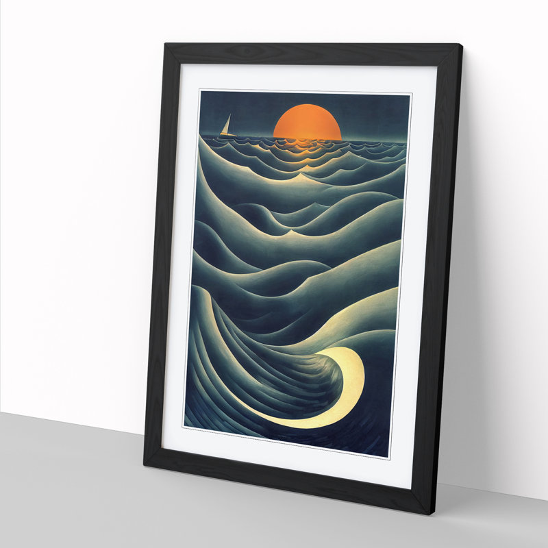 Andraea Ocean Impressionism - Picture Frame Print, 46cm H x 34cm W, Oak