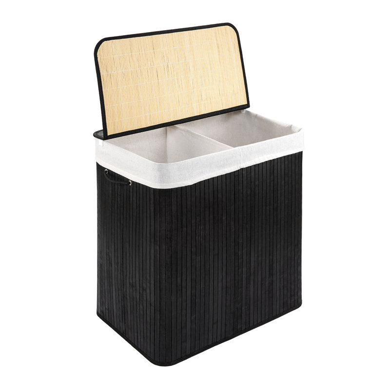 Bamboo Laundry Hamper with Handles, Small (60cm H x 40cm W x30cm D), Black