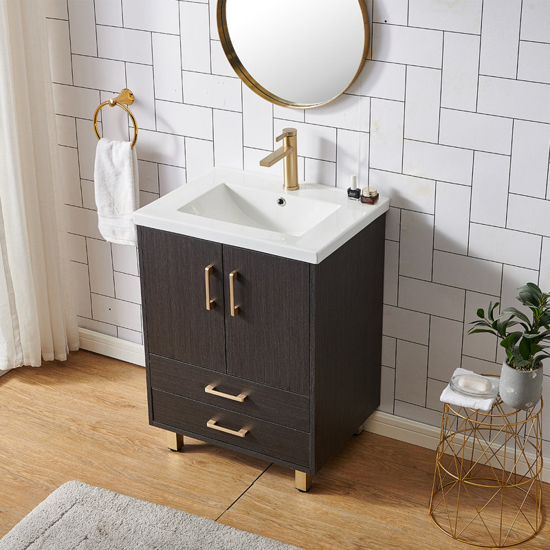 Kessia 24" Free-stangding Modern Black Single Bathroom Vanity Set
