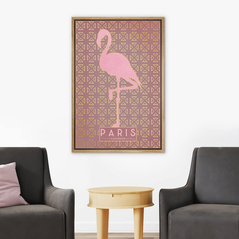 Paris Pink Flamingo Silhouette Pattern Framed Canvas Print