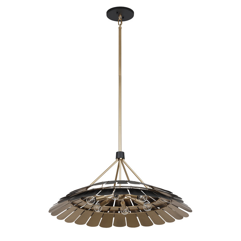 Midnight Black and Gold 6-Light Metal Dome Pendant