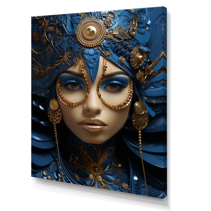 Femme dorée et bleue, portrait de déesse I - déesse, art mural, Toile tendue, H 32 po x l 16 po x P 1 po