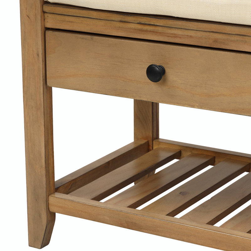 Multipurpose Entryway Shoe Storage Bench with Cushioned Seat and Drawers, Old Pine