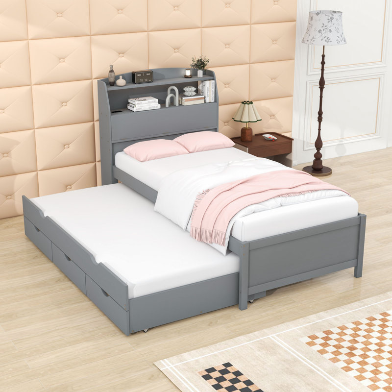Lit avec rangement Izquierdo, Gris, Double
