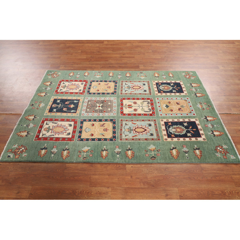 Tapis vert Kazak fait à la main vert 4 x 6