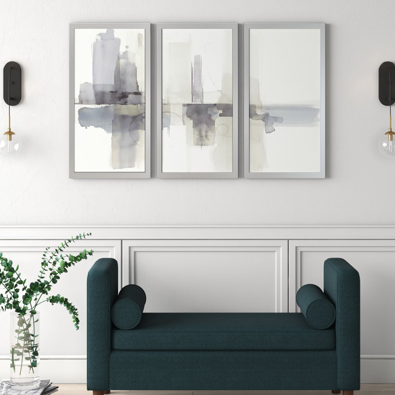 " Improvisation II Gray " 3 Piece Art Acrylic, 25.5" H x 40.5" W x 1" D