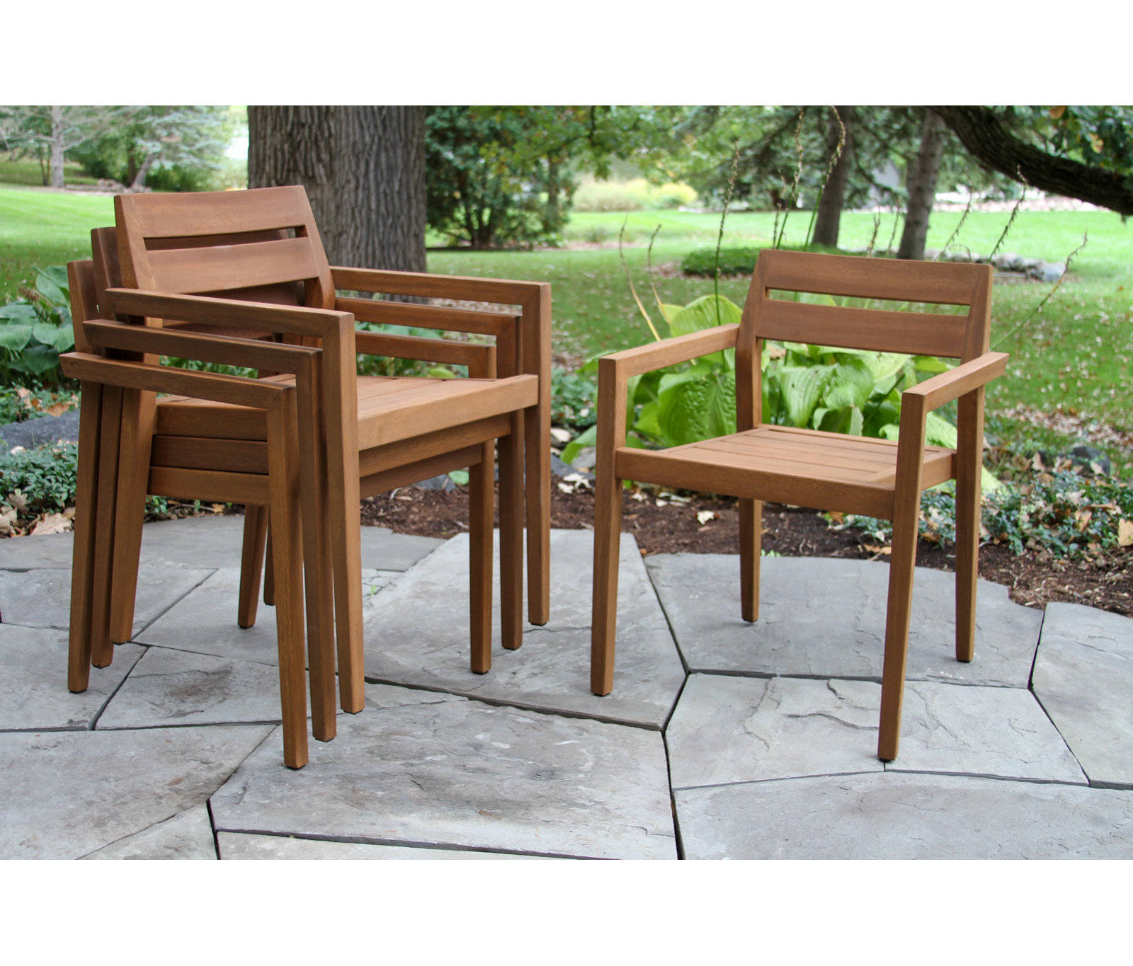 Kinsler Eucalyptus Outdoor Stackable Dining Armchair, Brown