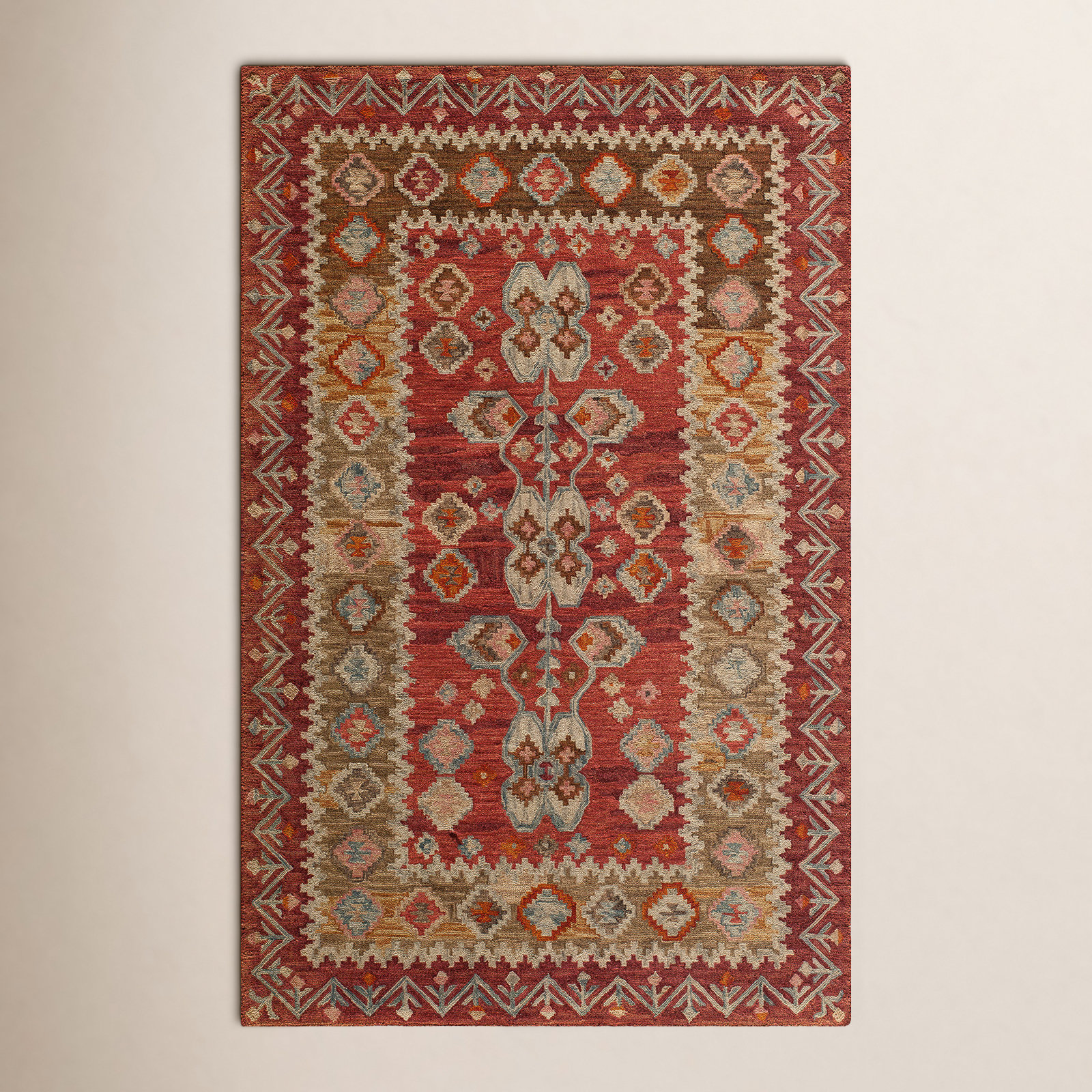 Breesport Red Beige Hand-Tufted Oriental Wool Rug, Rectangle 9'6" x 13'6"