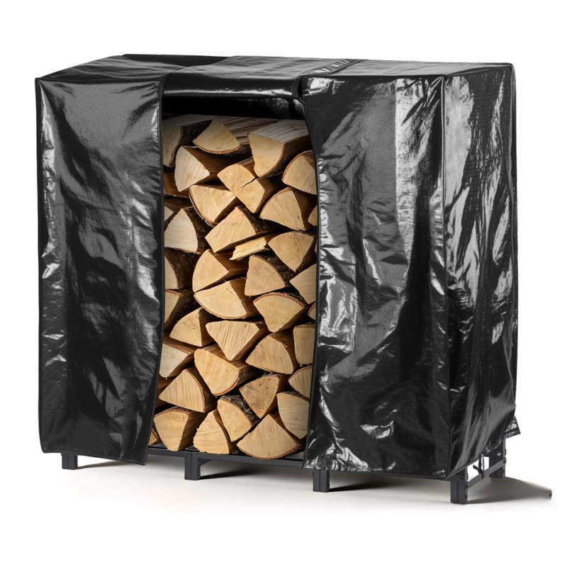  3000lbs Capacity Log Storage For Fireplace, 4ft Heavy Duty Firewood Rack With Waterproof Cover, All-weather Protection Metal Wood Holder For Outdoor Patio & Garden
