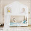 Lit superposé simple avec glissade, tablettes de rangement et fenêtre, conception enfantine pour chambre d'enfant, fabrication en bois massif, blanc