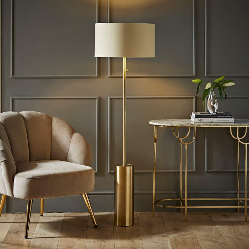 Alizander 150cm Traditional Floor Lamp, Antique Brass, Beige, Yes