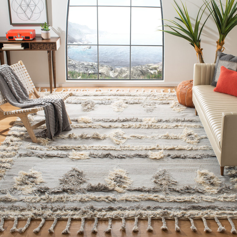 Amarisa Hand Knotted Wool/Cotton Abstract Rug in Gray, Rectangle 8' x 10'