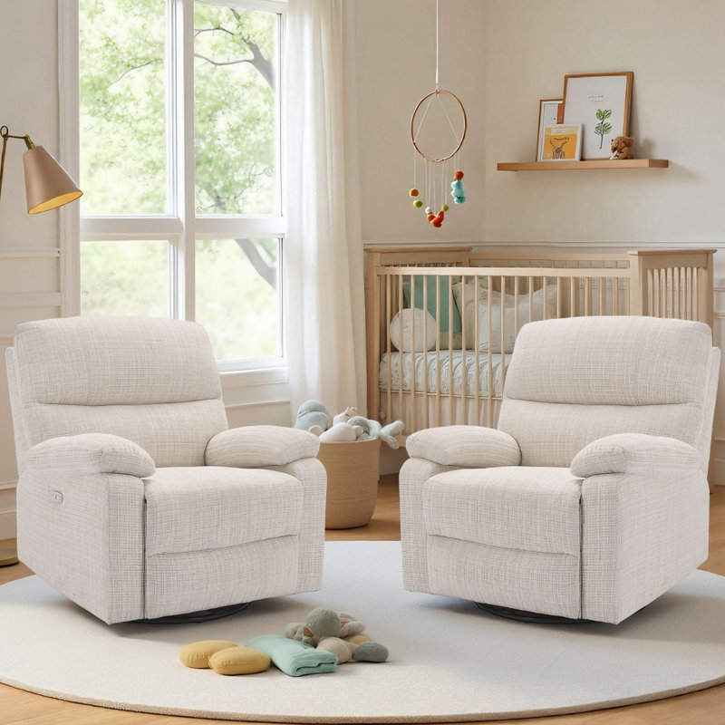 Power Recliner Chair Swivel Glider, Nursery Glider Recliner, Chenille Rocking Recliner Chair For Living Room (set Of 2)-Beige