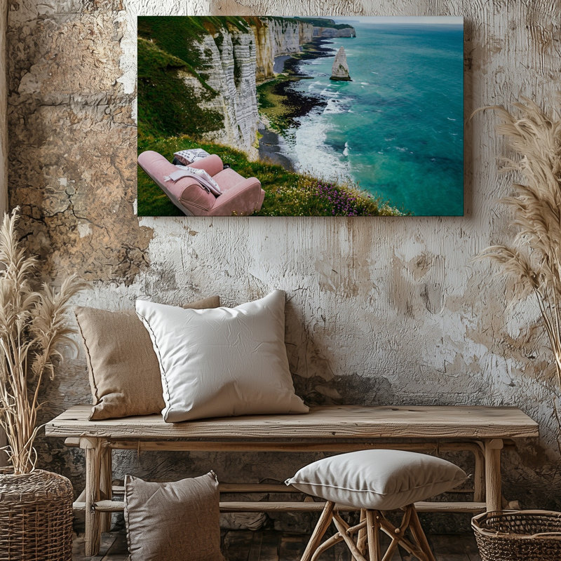 Toile, "Une scène côtière à couper le souffle avec des falaises dramatiques s'élevant brusquement à partir d'un art mural turquoise vibrant avec des vagues"