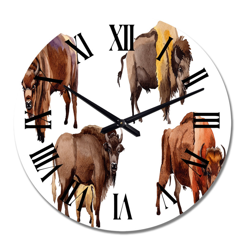 Exotic Wild Bisons - Patterned Wall Clock, Large