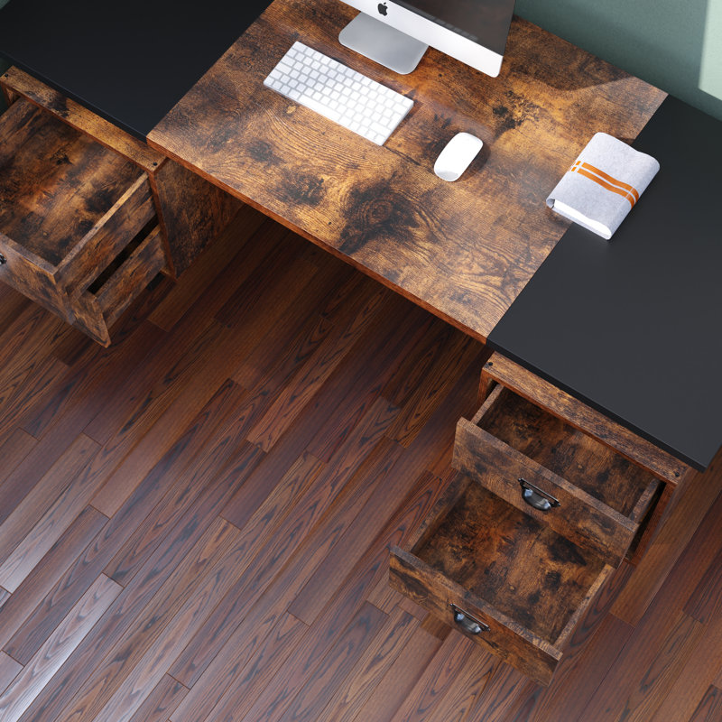 Home Office Computer Desk With Drawers/59 Inch Writing Study Table With Drawers, Walnut/Rustic Brown