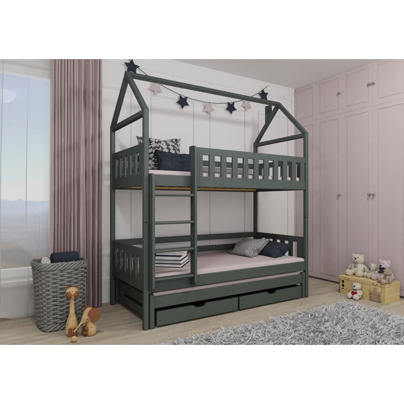 Nolina Bunk Bed House Beds with Storage Included with Trundle Included, Graphite