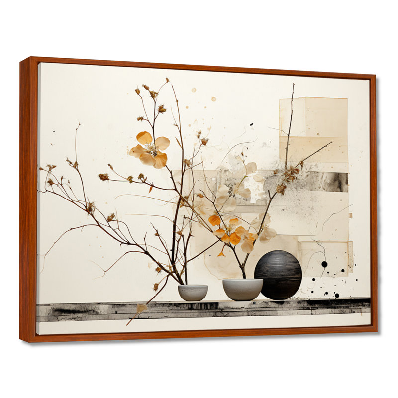 Asian Art Sumi Bird Serenity XXI - reproduction d'art, H 16 po x l 32 po x P 1 po, Cadre flottant brun