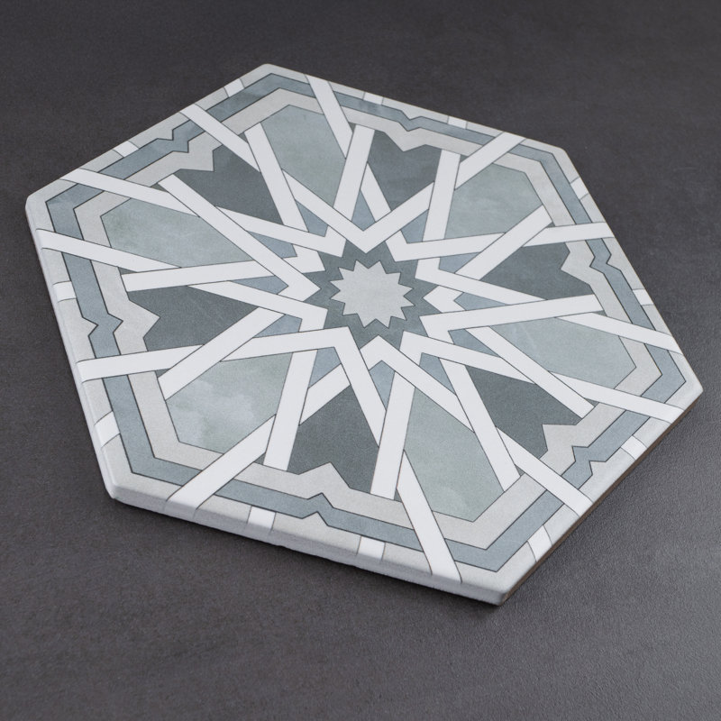 Radiant Hexagon 7,88 po X 9,45 po Carrelage mural et de plancher en porcelaine mat, Gris sauge