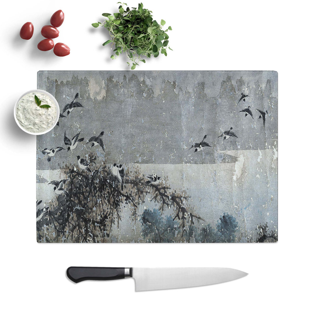 Tempered Glass White-Breasted Crows Vol.2 by Zha Shibiao Chopping Board