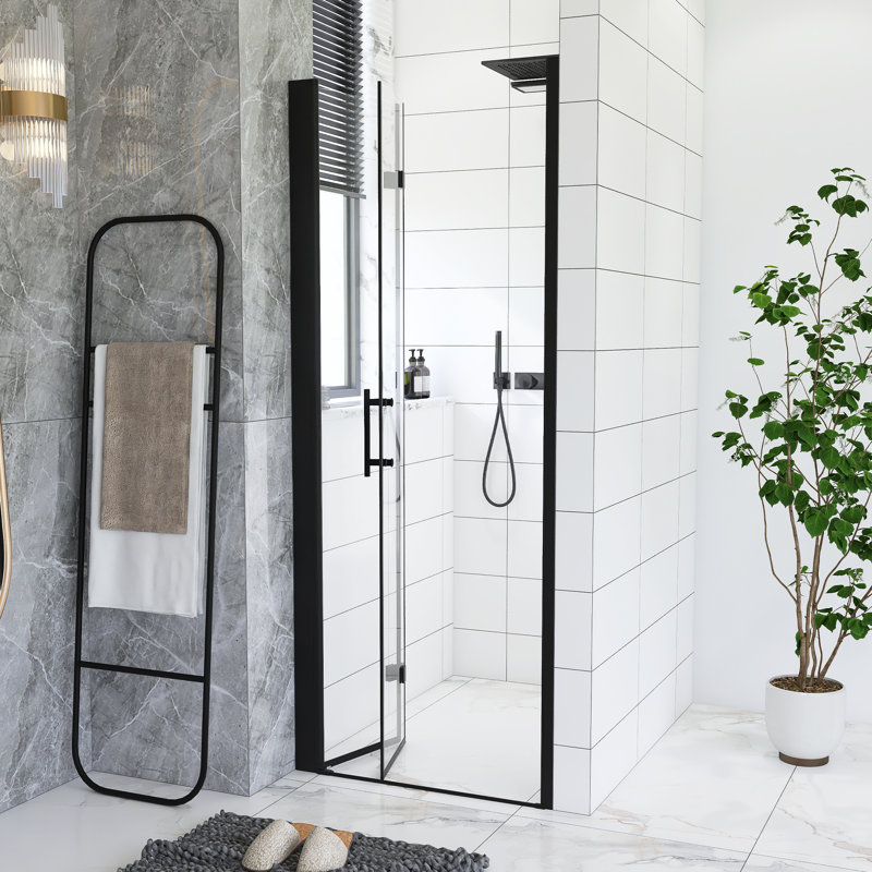 31-30"X 72" Bifold Shower Door, 1/4" Tempered Glass, Matte Black Aluminum Frame, Explosion Proof Film