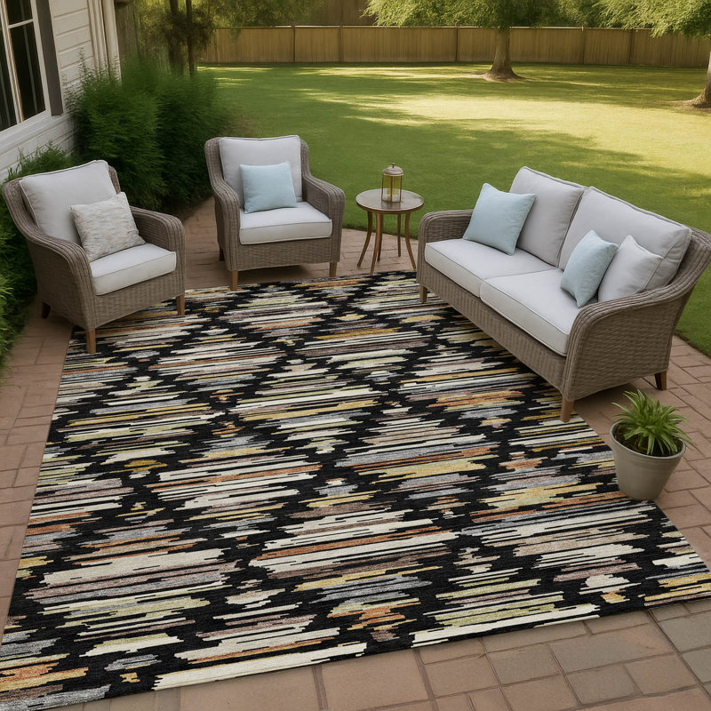 Machine Washable Indoor/Outdoor Chantille ACN2502 Southwest Rug, 2'6" x 3'10", Black