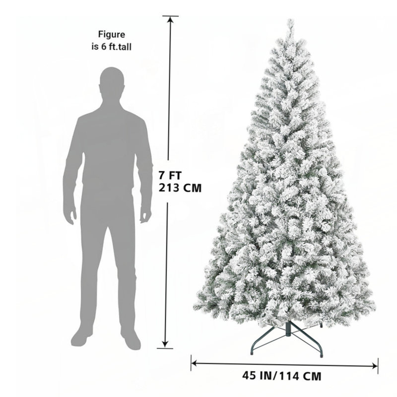 Arbre de Noël enneigé 7 pi avec 1022 pointes, PVC pleine forme, support en métal robuste pour décoration Winter Wonderland
