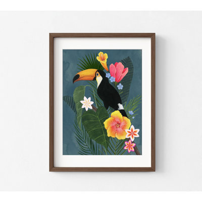 «Tropical Wilderness II» par Grace Popp, art mural d'entrée d'oiseau tropical, décor de bureau de Tucan Vet, agence de voyage, affiche florale