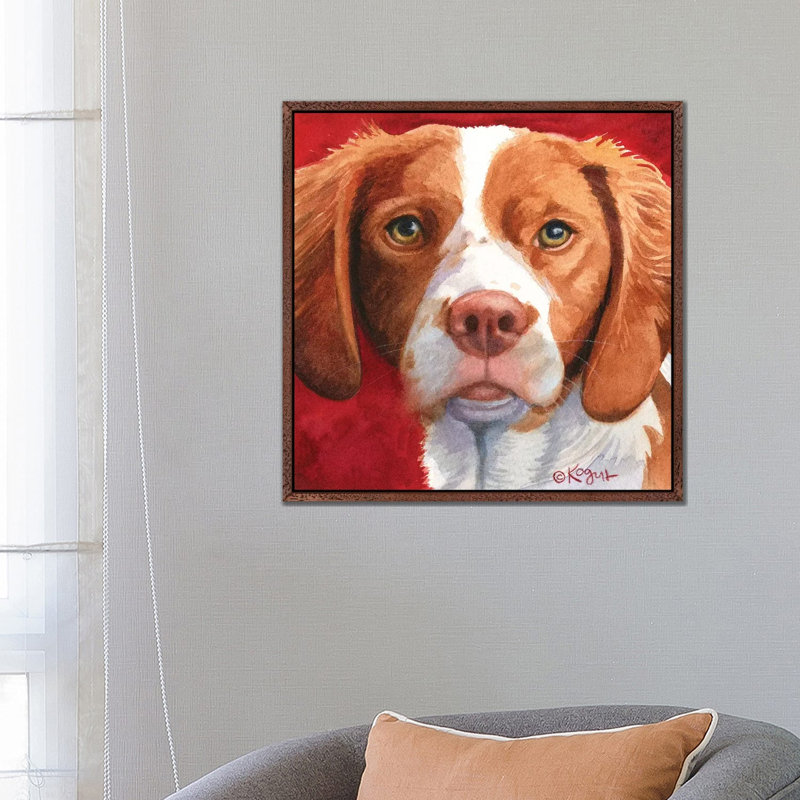 Bella The Brittany by Teresa Kogut - Painting on Canvas, 66.04 cm H x 66.04 cm W, Classic Brown Wood Framed