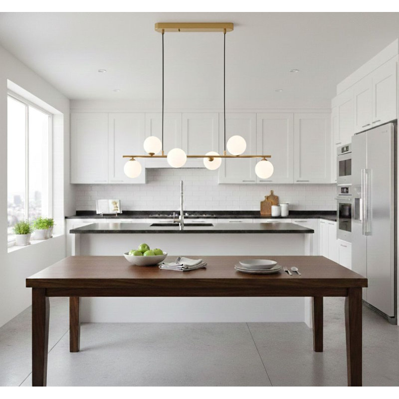 6 - Light Sputnik Pendant, White , Brushed Brass