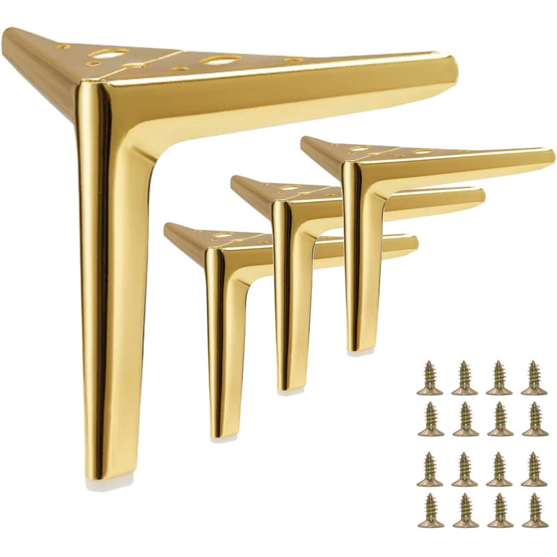 Pieds de meubles en métal robustes pour remplacement de chaise d'armoire de canapé, conception triangulaire moderne avec trous pré-percés, fabrication durable et robuste, ensemble de 4