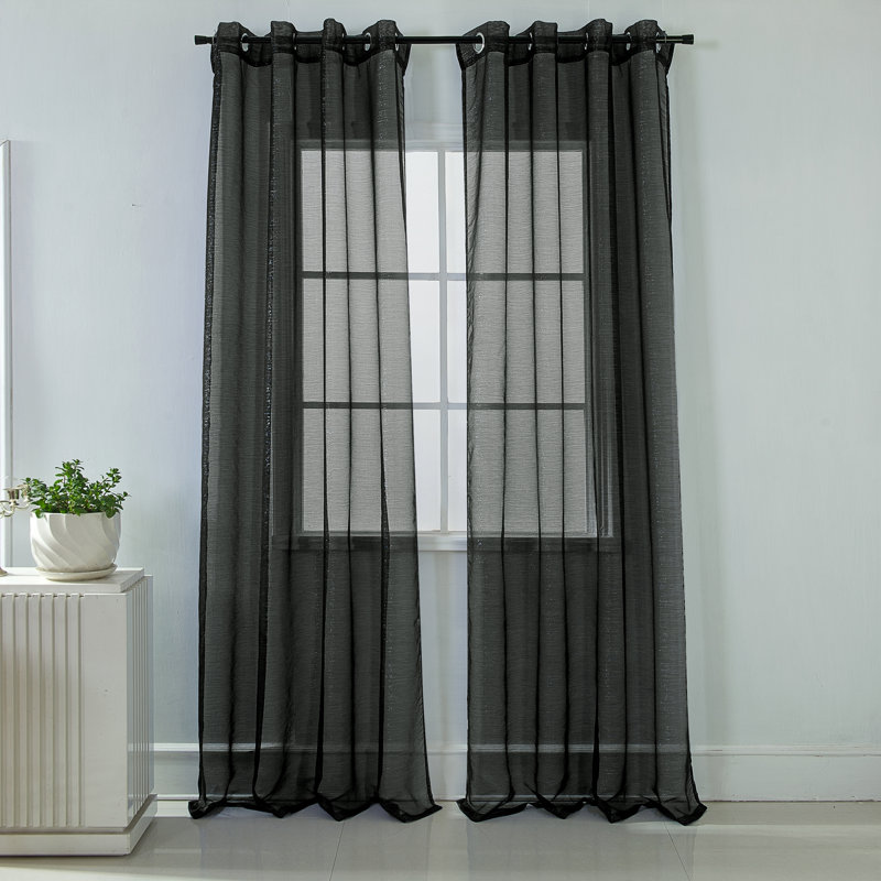 Agathla Sheer Grommet Single Window Curtain Panel, Black, 54" W x 84" L