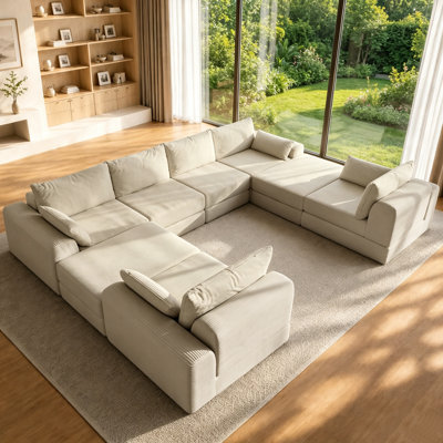 U Sectional Sofa Couch Set,Modular 130"U Shaped Floor Living Room Sofa Set With 4 Pillows,DIY Combination Sofa Couch for living rooms, apartments,bedr