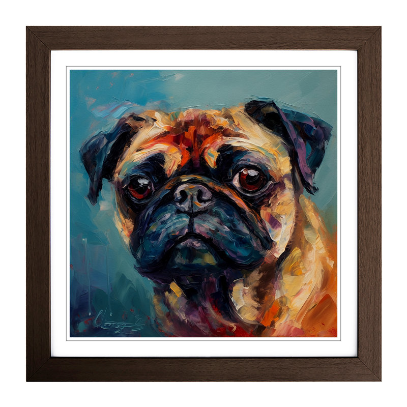 Pug Palette Knife No.2 - Single Picture Frame Print on Wood, Walnut