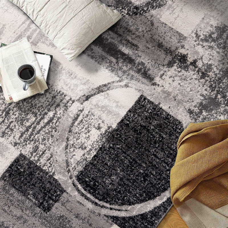 Tapis géométrique crème / noir / gris Bionda, Rectangle 7 pi 10 po x 10 pi 2 po