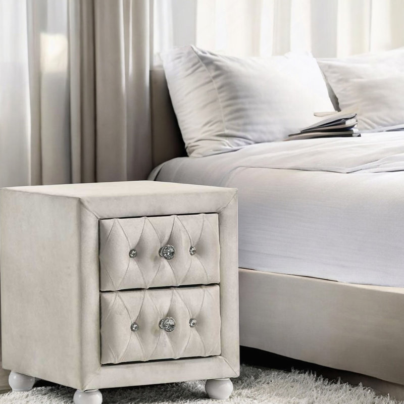 Table de chevet beige en tissu