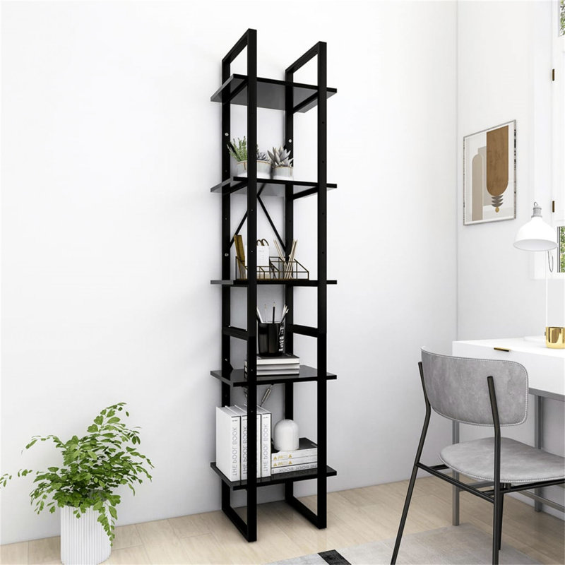 Bibliothèque Canne en bois d'ingénierie, (5 tablettes) H 68,9 po x l 31,5 po x P 11,8 po, Noir très lustré