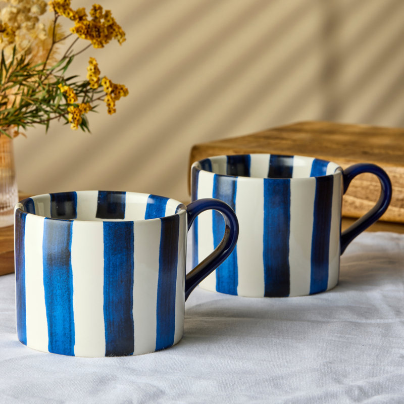 Stripes Stoneware Coffee Mug, Blue