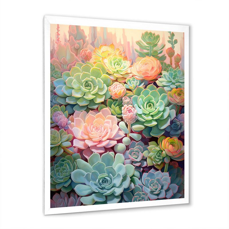 «Chervil Green Succulents Dreams», reproduction sur toile, H 40 po x l 30 po x P 1,5 po, Cadre photo blanc