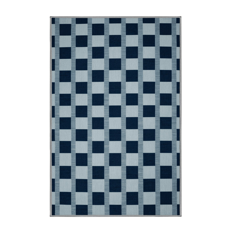 Tapis gris à carreaux lavable à la machine, Rectangle 5 pi x 7 pi