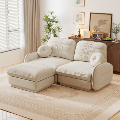 Causeuse de 72 po de large avec lit en tissu d'ameublement en chenille et dossier matelassé de 72 po de largeur, beige crème