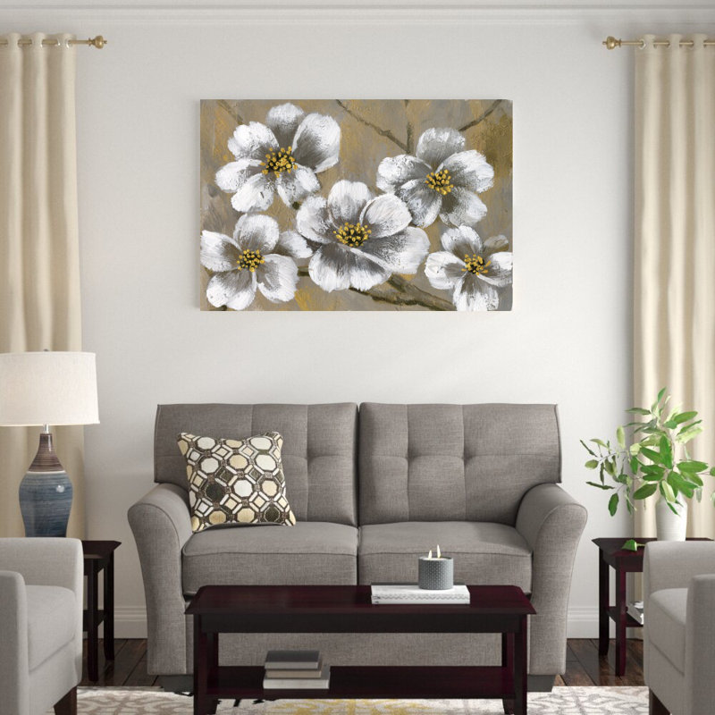 Fleurs blanches peintes, H 32 po x l 48 po