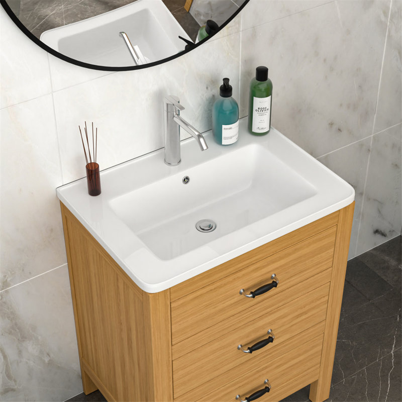 Lavabo de salle de bain, lavabo simple rectangulaire avec 1 trou de robinet et trop-plein