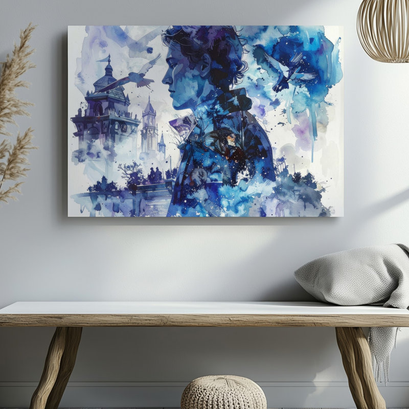 Toile, art mural, royaumes intérieurs, silhouette, double exposition, fantaisie, H 9 po x l 12 po