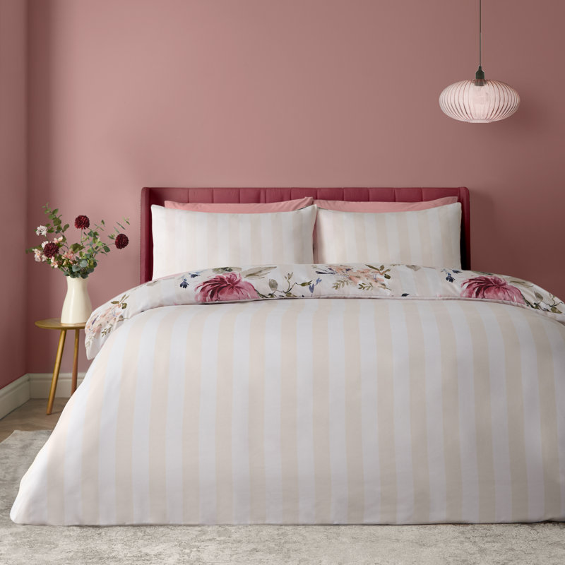 Floral Stripe So Soft Reversible Duvet Cover Set, King Size Bed (230 x 220 cm)