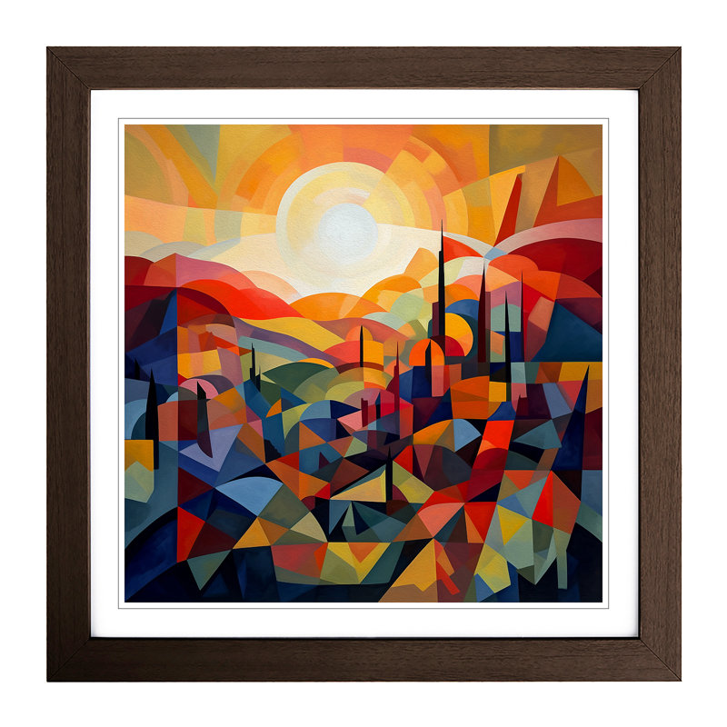 Sunrise Cubism No.3 - Framed Print, Walnut