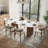 Mid-Century Modern Beige Dining Chairs, Brown Solid Oak Wood Kitchen Chairs for Dining Room, Off White Cotton Linen, No Assembly Required-1257909174